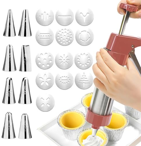Prensa Para Galletas Spritz,Sello Manual Resistente - 13 Discos 8 Boquillas de Manga Juego de Estampado de - Para, Pizzelle, Pastel, Postre,