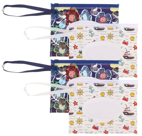 FUNNETOYU 4Er-pack Feuchttücherbeutel Für Babys Reisebeutel Für Feuchttücher Wiederverwendbare Feuchttücher Tasche Mit Reißverschluss Wasserdichter Halter Für Windeln Unterwegs