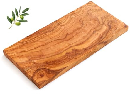 Tabla de cortar rectangular de madera de olivo natural para servicio de cocina y presentación, 35 cm