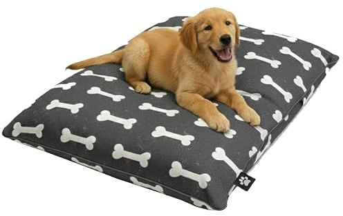 Adam Home Dog Pet Bed Large 95 x 65 cm with Removable Zipped Cover, Soft Washable Cushion for Dogs & Cats Durable Poly-Cotton Pet Mattress for Medium & Large Pets|Grey Bone
