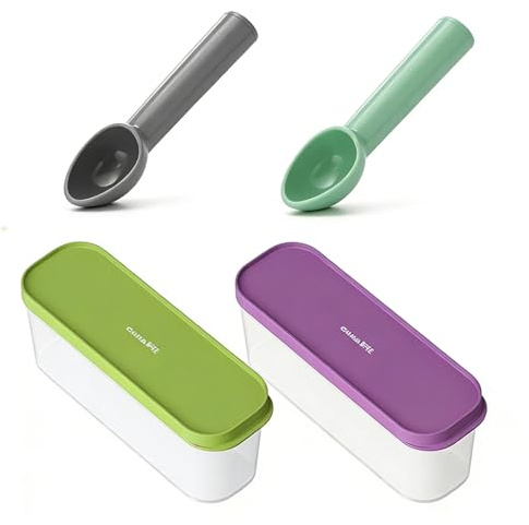 BORDEAG 2 Stück Eisbehälter Für Speiseeis 1300ml Mit Deckel, Eiscreme Behälter mit 2 Löffeln, Stapelbar, Gefrierschrank Aufbewahrungsbehälter Für Selbstgemachtes Eis, Sorbet, Joghurt