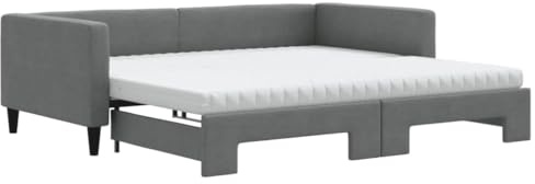 mtlskopl Ausziehbett 100x200 Dunkelgrau, 2 Matratzen, Holz-Metall-Gestell, Gästebett, platzsparend