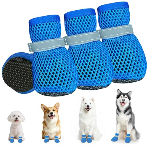 XIABYAYU 4 PCS Zapatos de Verano para Perros, Protector de Patas para Perros Verano, Transpirable Y Cómodo, Apto para Uso En Interiores Y Exteriores Durante El Veranos/Azul M