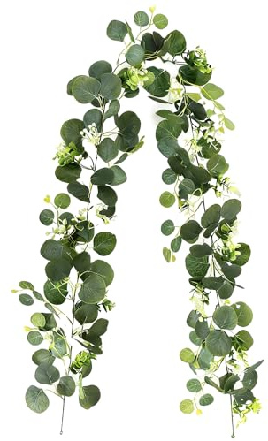 1.8M Eucalyptus Garland, Realistic Mistletoe Swag, Artificial Garlands for Home Decoration, Green Fake Vines Foliage, Hanging Ivy Leaf Garlands, for Wedding Party Decoration Arch Home Mantle Decor