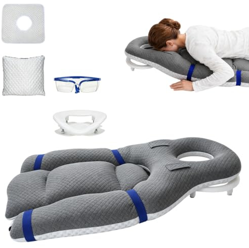 BUERPINKING Almohada para dormir boca abajo con orificio para la cabeza, almohada de recuperación facial para retina y cirugía de ojos, almohada con abertura para respirar, franela suave y relleno de