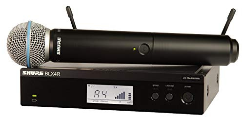 Shure BLX24R/B58 UHF Wireless Mikrofonsystem für Kirche, Karaoke, Gesang - 14 Stunden Batterielaufzeit, 100m Reichweite | BETA 58A Handheld-Gesangsmikrofon, Einzelkanal-Rack-Mount-Empfänger | M17 Band