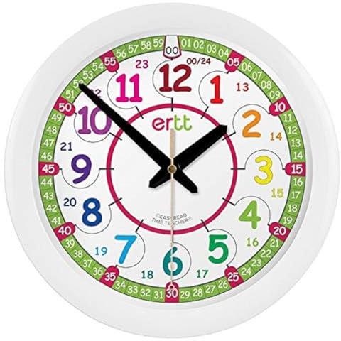 ertt EasyRead Time Teacher Kinderwanduhr - Wanduhr Kinderzimmer - Die Zeit Lernen Wanduhr Mädchen & Jungen für Schlafzimmer mit Zeit Unterrichtsdesign, 24 Stunden Gesicht & Nachtlicht - 29cm