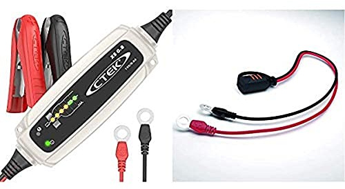 CTEK XS 0.8 - Vollautomatisches Batterie-Ladeerhaltungsgerät (Zur Langezeit-Erhaltung von Batterien für Motorräder 12V, 0,8 A - EU Stecker & Comfort Connect Direct Connect Adapter, 40cm Kabellänge