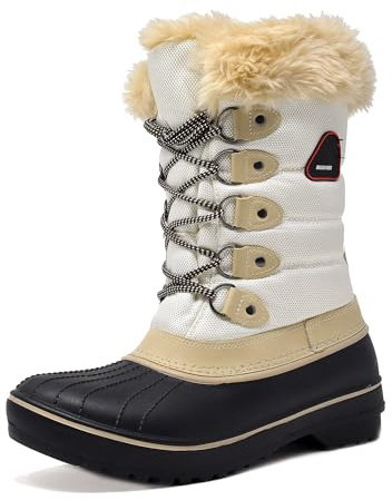 DREAM PAIRS Women's Snow Boots,Size 12,Beige/white,DP-CANADA