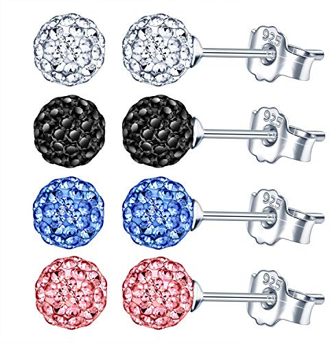 Yumilok Ohrringe Damen Ohrstecker 925 Sterling Silber Ohrschmuck Set Schmuck Schamballa Perlen Zirkonia 4/8 paar Geschenk fur Frauen Weihanchten