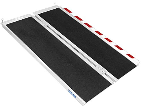 LIEKUMM Rollstuhlrampe 121 cm, 300 kg Tragkraft Aluminium Auffahrrampe rutschfest, Rollstuhlrampe für Treppen, Tragbare Rampe für Rollstuhl, Türschwellen, Zuhause