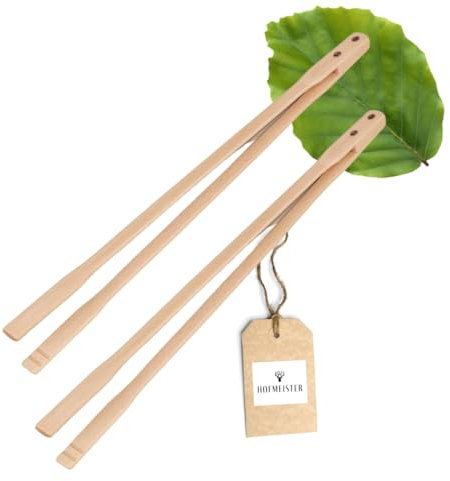 HOFMEISTER® Lot de 2 pinces à barbecue 60 cm pour saucisses, steaks et légumes sur le barbecue, poignée ferme grâce au fraisage rainuré, bois de hêtre