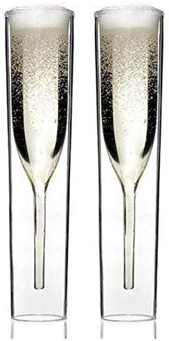 Sansund 2/4/6 pezzi Flute da champagne a doppia parete in vetro soffiato a bocca, flute di vino, flute di vino, bicchieri riutilizzabili in vetro per feste, matrimoni, feste