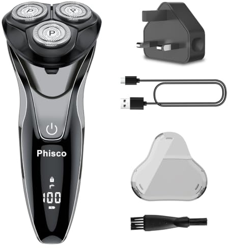 Phisco RMS8112-QuietPlus Men's Rechargeable Electric Razor - Cordless Wet & Dry Shaver with Precision Trimmer and Ultra-Quiet Operation | 1-Hour Fast Charge, 30 Days Use - IPX7 Waterproof Wet/Dry Shave, With Pop-Up Trimmer & Adapter, Ultra-Quiet, RMS8112