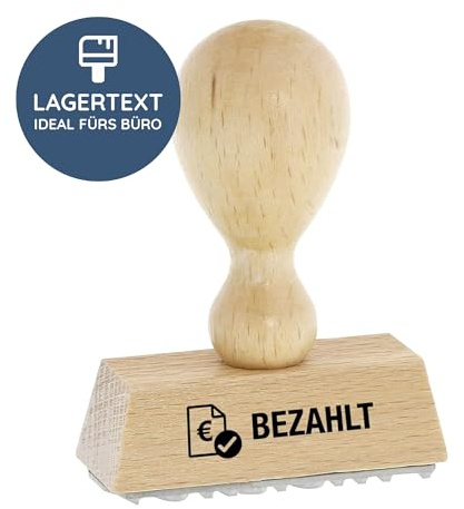Stempel Bezahlt, Holzstempel 50x20 mm, Rechnungsstempel | Fertigtext ohne Wartezeit für beglichene Rechnungen und Quittungen – Stempelkissen separat erforderlich