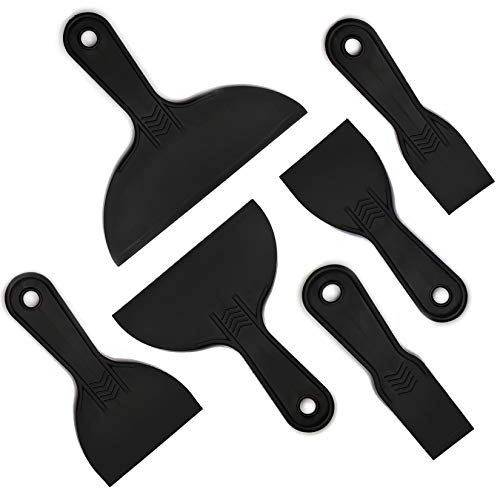 6 Pieces Plastic Putty Knife Set, Wallpaper Scraper, DIY Paint Scrapers Tool for Wallpaper, Patching, Spackling, Decals, Baking, Wall, Car Putty Painting, 1.5/2/3/4/6/8 Inch, Black