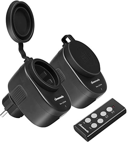 DEWENWILS Funksteckdosen mit Fernbedienung Aussen, Programmierbare Steckdosen, IP44, 2er Funkstecker für Feiertagsdeko, 30 M Reichweite, Vorprogrammiert, 2300W, Schwarz