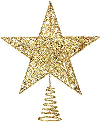 Weihnachtsbaumspitze 20cm Goldener Glitzer Metall Stern Christmas Tree Topper Weihnachtsdeko Goldener Stern Glitzernder Weihnachtsbaum Stern Weihnachtsbaum Schmuck Weihnachten Deko (Golden)