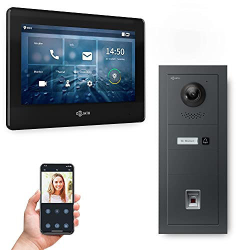Goliath Hybrid | 2-Draht | Full-HD Video Türsprechanlage | App | 1-Fam | 1 x Full-Touchscreen 7 | Aluminium Unterputz Türstation | + Fingerprint | 180° Ultra-Weitwinkel | AV-BUS-647