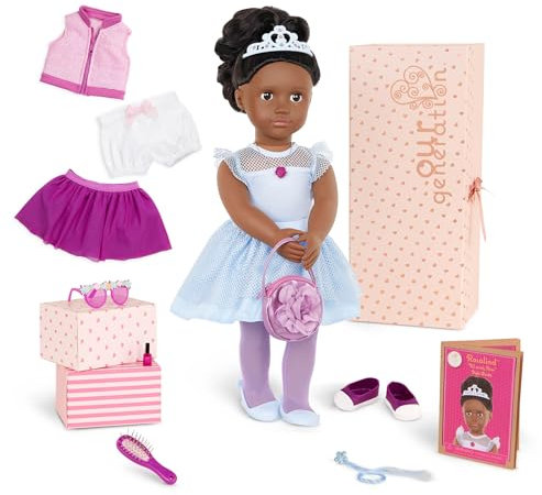 Our Generation - 46 cm Floral Fashion Starter Doll - Rosalind - Dark Brown Hair & Eyes - 3 Outfits & Styling Accessories in Gift Box - Pretend Play - Toys for Kids Ages 3+