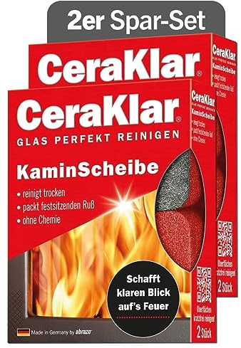 abrazo CeraKlar vitre de cheminée - 4 nettoyeurs de vitre de cheminée, 2x2 pces - nettoyage de vitre de cheminée sans rayures et sans produits chimiques, nettoyant pour vitre de cheminée, nettoyant po