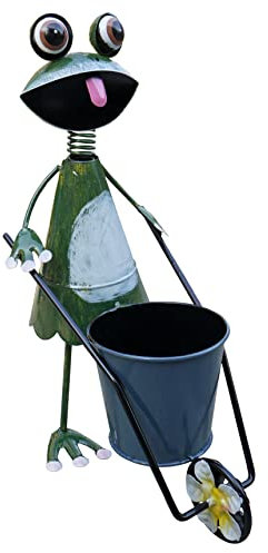 Ablerhome Decor Frog with Wheelbarrow Plant Pot Ornament Animal Garden Sculpture Flower Planter Ornament Outdoor Indoor (Dark Green Frog)