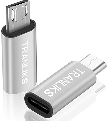 TRANLIKS Adaptador de Micro USB a Lightning, Paquete de 2 Adaptadores de Lightning (Hembra) a Micro USB (Macho) Solo para Carga, no se admiten Auriculares - Plata