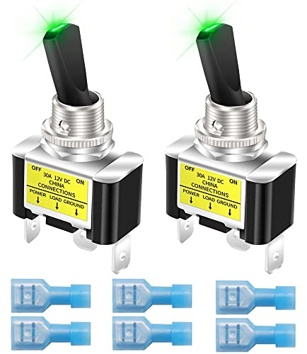 Gebildet 2Pcs Interruttore a Levetta Illuminato a Bilanciere 12V 30A Heavy Duty Racing Car Automotive Auto SPST Interruttore a Levetta Acceso/Spento LED Illuminato 12mm Dimensioni (Verde)