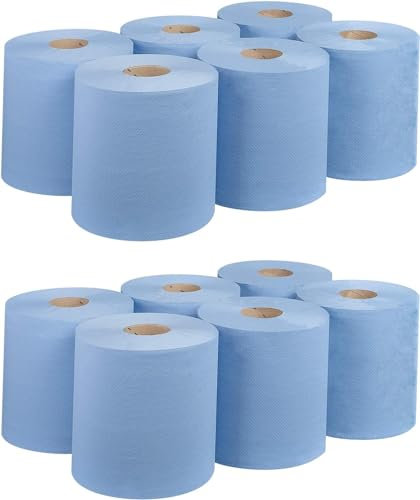 Bargain Factory Blue CENTREFEED Rolls 2 PLY 12 Pack Paper Towels Hand Towel Tissue Premium Quality Wall Mounted Lockable Rolls 100m
