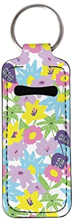 SEANATIVE Colorful Flower Painting Lipstick Holder Sleeve Women Girls Chapstick Holder Keychain Travel Lip Gloss Pouch
