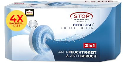 Pattex AERO 360° Neutral Tabs Nachfüllpack (4er-Pack), reduzieren Feuchtigkeit und schlechte Gerüche, Nachfülltabs für den Luftentfeuchter AERO 360°