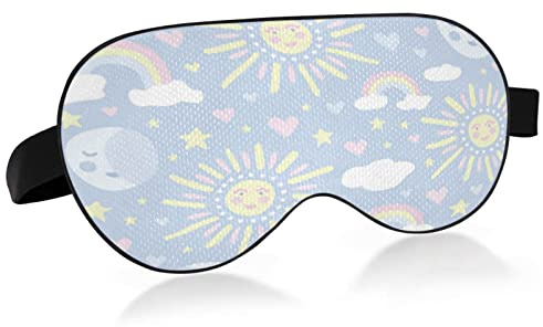 Niedliche Regenbogen-Sonne-Schlafmaske für Damen und Herren, glatte, bequeme, lichtblockierende Augenmaske, Nacht-Augenbinde mit verstellbarem Riemen für Reisen, Schlafen, Schichtarbeit