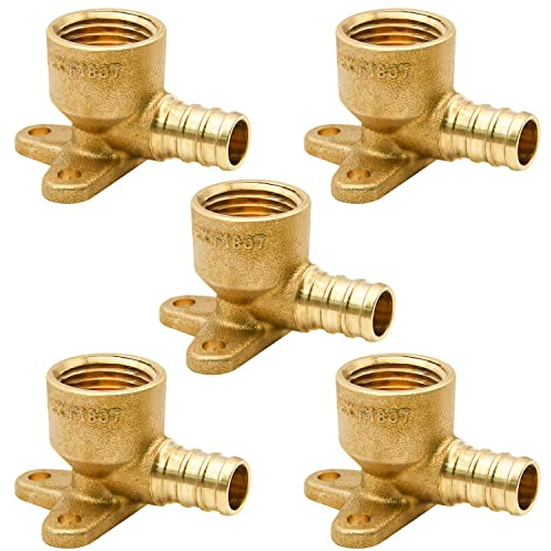 5 Pack Drop Ear Elbow Fittings, PEX 1/2 x 1/2 NPT Female Threaded Adapter Crimp Fitting, Brass, Full Port for PEX pipes in plumbing jobs