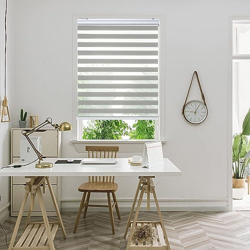 Tür Fenster Rollo Jalousette 70 x 250 cm Doppeltes Tuch, Schutz der Privatsphäre Day + Night Plissee Falt-Rollo Inkl. Aller Montage-Teile für Tür und Fenster, Hellgrau