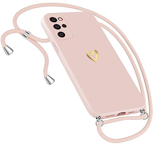 Handykette Hülle für Samsung Galaxy S20 Plus Hülle Necklace, Herz Motiv Muster Handyhülle für Samsung Galaxy S20 Plus Hülle mit Band Kordel zumUmhängeBand Ultradünn Hülle S20 Plus Handykette (-Rosa)