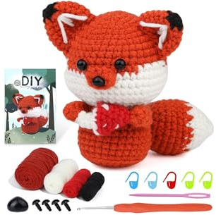 BUOKKON Crochet Kit for Beginners, Crochet Animal Kit, Fox Beginner Crochet Kit with Step-by-Step Video Tutorials Yarns Crochet Hook, Crochet Starter Kit for Adults DIY Knitting Supplies