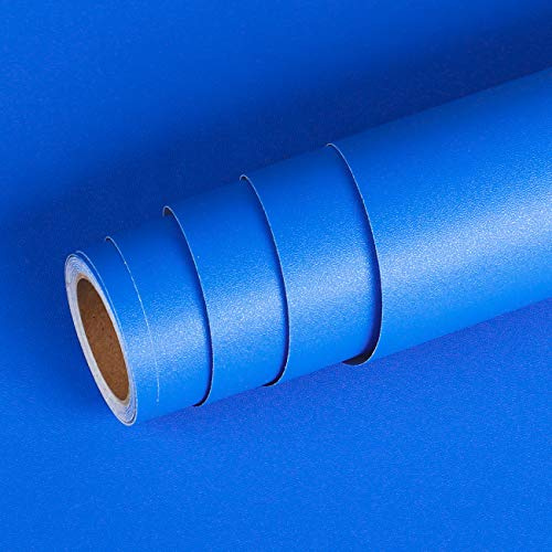 Livelynine Selbstklebende Tapete Blau Matt 40CMx10M Klebefolie Küchenfronten Blau Selbstklebende Folie Möbel Küche Bad Möbelfolie Kinder Tisch Tapete Selbstklebend Dunkelblau Tapeten Schlafzimmer Blau