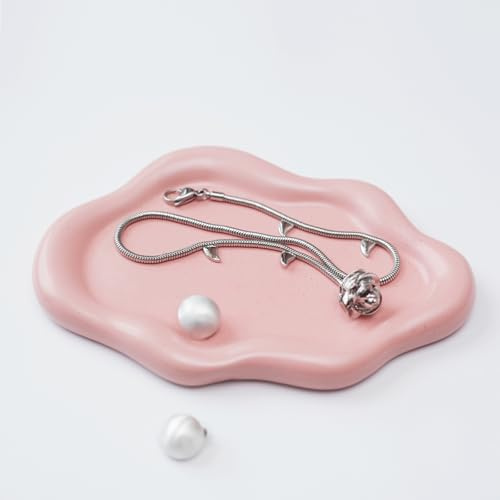 MDFAYE Plateau à Bijoux pour Femme, Porte-Bague, Assiette en céramique en Forme de Nuage Unique, décoration de Chambre, fête des mères, Anniversaire, Noël, Cadeau Chaud (Rose)