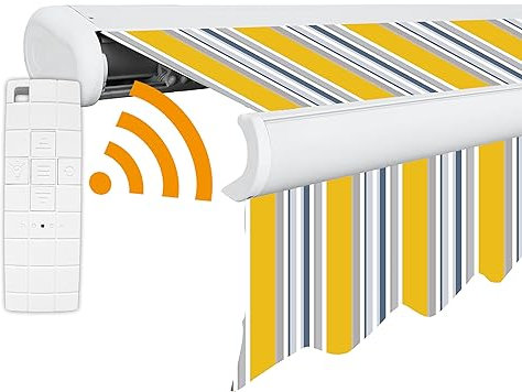 Arilco Elektrische Vollkassettenmarkise Kassettenmarkise Gelenkarmmarkise Markise Sonnenmarkise Sonnenschutz in vielen Farben und Größen wählbar in der Kassettenfarbe Weiß (5x3m Tulpe)