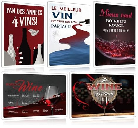 ZDFDC LOT DE 5PCS - Plaque Metal Vintage Bar Pub 30x20cm - Bistrot Panneau avec Citation Humour Française - Cave Club Restaurant Cuisine Decoration Murale Accessoire (Set C)