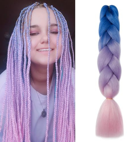 Dcbaboo Extension per Treccine Africane 60cm Kanekalon Extension Treccine Africane Capelli Finti per Treccia Capelli Sintetici 1 Ciocca Ombre Jumbo Braiding Hair, Blu-Viola-Rosa