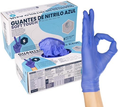 BLANCO PLATA Guante de nitrilo azul Soft Touch Caja Talla Pequeña 1 caja de 100 unidades
