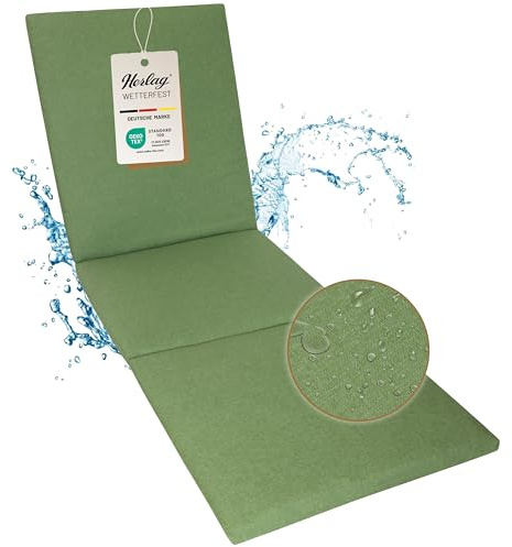 Herlag Sunny Liegenauflage 200x60x4 cm | wetterfest & UV-beständig | wasserfest | waschbarer Bezug mit Reißverschluss | Auflage für Gartenliege & Sonnenliege | Öko-Tex 100 | Oliv