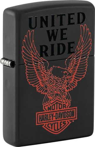 Zippo stormtändare – Harley Davidson, Black matte, Color Image – påfyllningsbar – återanvändbar – vindbeständig design – presentförpackning – tillverkad i USA