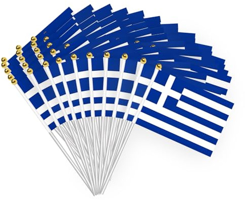 50 Stück Griechische Handgehaltene Flagge 21 * 14CM Banner Hand Winken Flagge Griechische Fahne mit 30cm Plastik-Fahnenmast Feiertag Parade Dekoration | Griechenland Deko 21 * 14CM Greece Hand Winken Flagge mit 30cm weißem Pole Feiertag Parade Garten Bar Dekoration