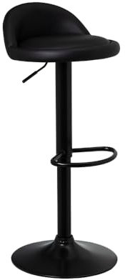 LOLAhome Taburete de Cocina Giratorio en 360°, Silla de Bar Regulable en Altura de 72 a 92 cm, con Respaldo de Polipiel, Estructura Metal Negra y Reposapiés, Negro