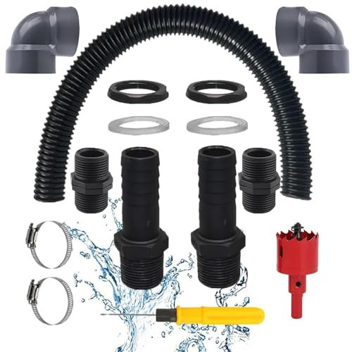 Kit de raccordement pour citerne de pluie, 1, avec tuyau de 100 cm, pour tonneaux d'eau de pluie, réservoirs d'eau, citernes