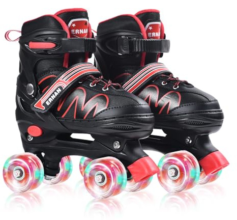 ERNAN Roller skates kids Roller boots,8 Light up Wheels and 4 Sizes Adjustable.Rollerskates for Kids Beginners, Suitable for Indoor Outdoor (RED, M)