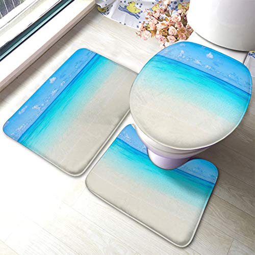 Set 3 Teilig Badvorleger Strand Und Meer Schönen Tropischen Blauen Hintergrund rutschfeste Fußmatte Set Weiche Wasserabsorbierend Badgarnitur Badematten, Für Badezimmer, Badewanne