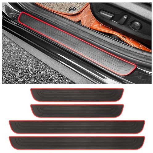4PCS Seuil de Porte Adhésif Voiture, Protection Portière Anti-Rayures Étanches Universelles (Noir/Rouge, Largeur 6CM)